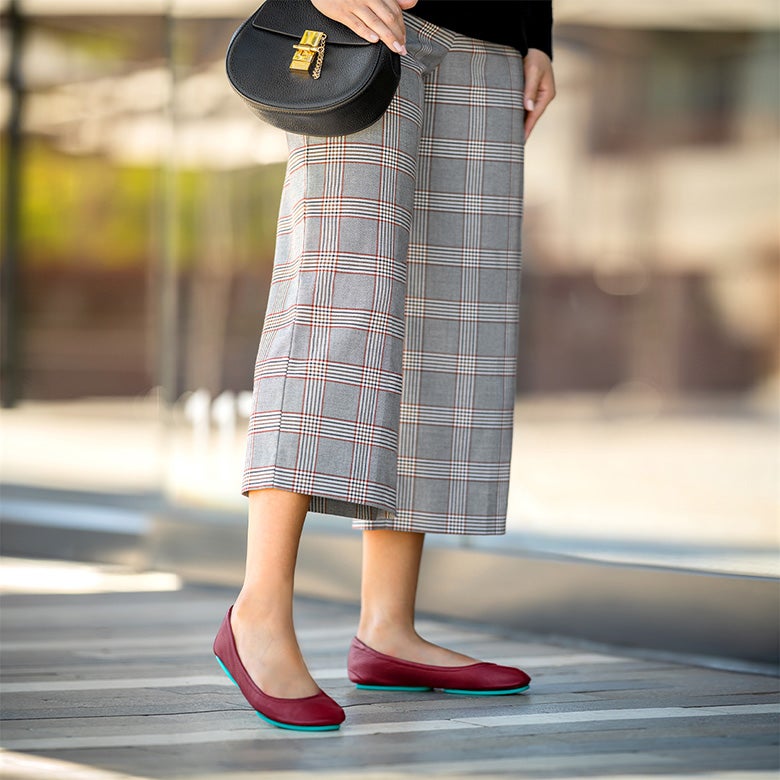 burgundy tieks styled with plaid pants