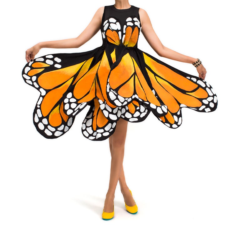 butterfly costume styled with mustard yellow tieks flats