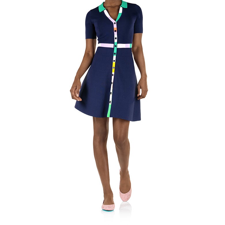 palm spring pink tieks flats styled with blue dress