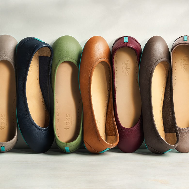 tieks flats in classic warm colors
