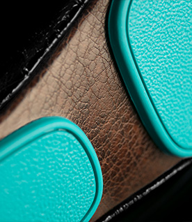 Close up of Tieks ballet flat outsole and signature Tiek Blue sole.