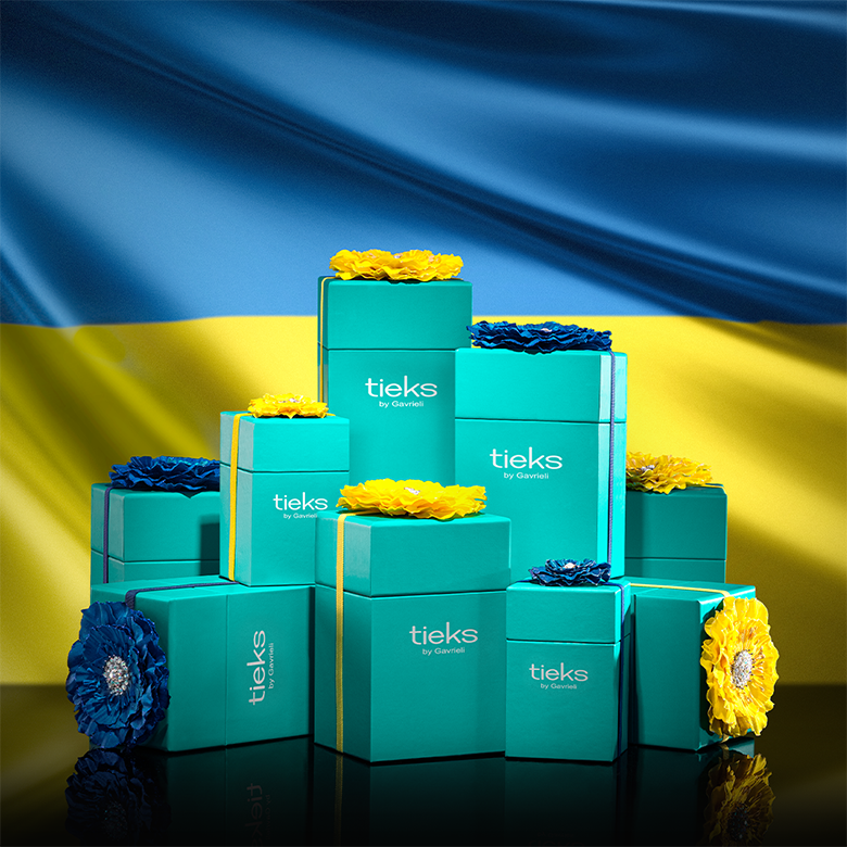 tieks boxes displayed with blue and yellow flower toppers